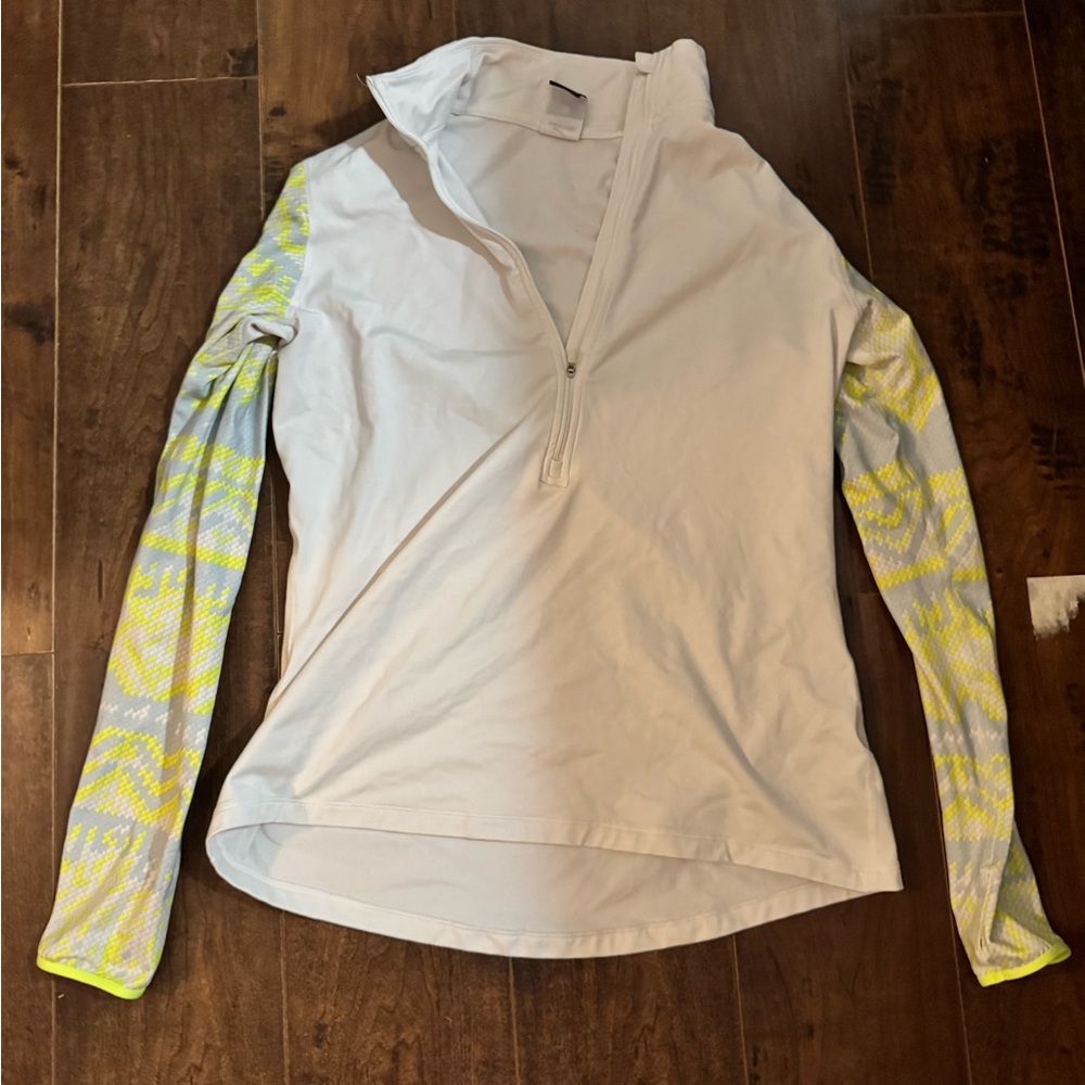 Women's White and Yellow Long Sleeve Top